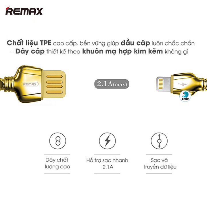 Cáp Sạc Nhanh Remax RC-063i King Data Dây Dù Chống Rối Cho iPhone/Ipad- Bảo Hành Toàn Quốc