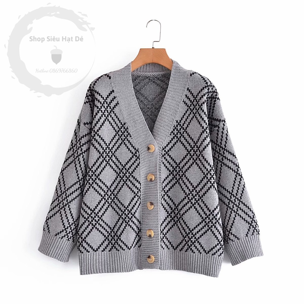 Áo khoác Cardigan len dệt tay trùm mông