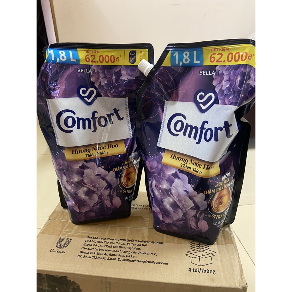 Nước Xả Vải Comfort Nước Hoa Hương nước hoa thiên nhiên Túi 1,8L- tặng kèm túi nước giặt omo matic cmofort