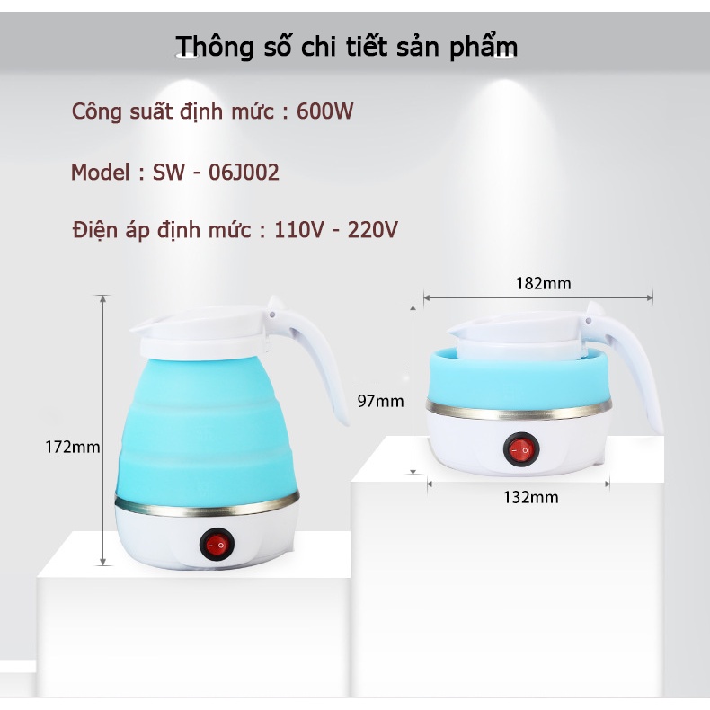 Ấm siêu tốc gấp gọn công suất 600W dung tích 500mL , tiện lợi khi mang đi du lịch