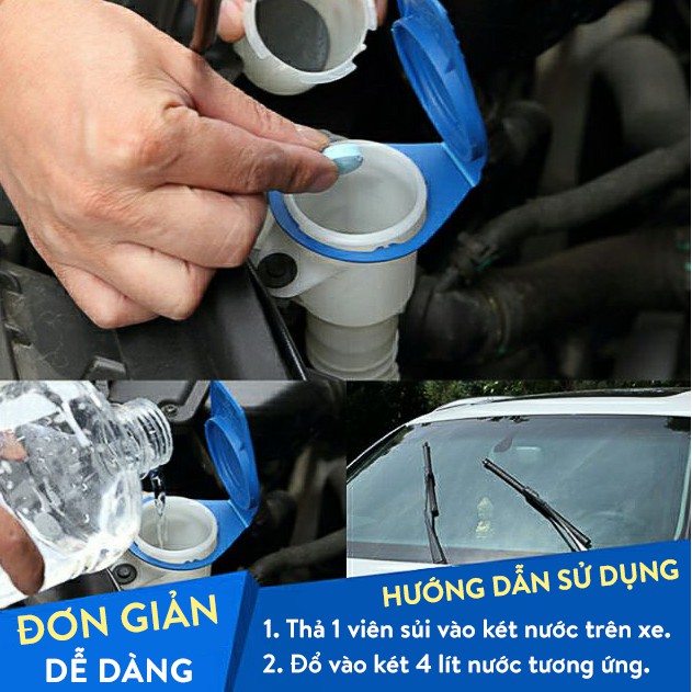 Gói sủi rửa kính ô tô, kính lái pha với 4L nước