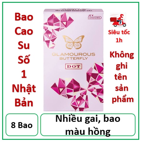 Bao Cao Su Gân Gai Tự Nhiên Jex Glamourous Butterfly Dot - hộp 8 cái