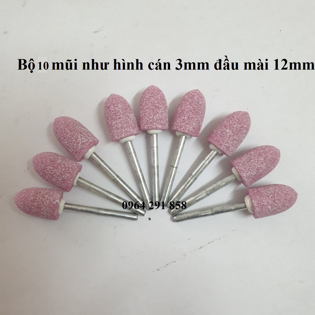 Mũi đá mài hình trụ hình nón tròn đầu cán 3mm đầu 12mm hay mũi đá mài mini cho máy khoan mài khắc máy mài khuôn thẳng