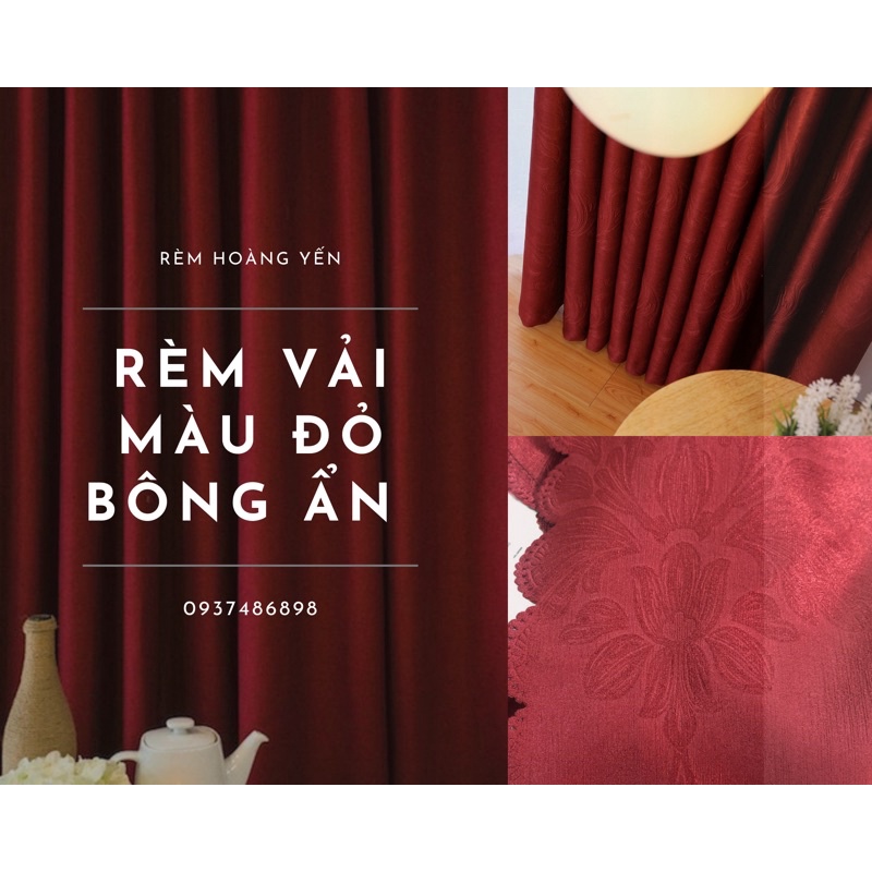 RÈM VẢI MÀU ĐỎ  -RÈM CỬA SỔ CỬA ĐI 3mx2m6 CHỐNG NẮNG  CẢN SÁNG 95% MAY SẴN KHOEN MÀU ĐỎ HOẠ TIẾT ẨN.