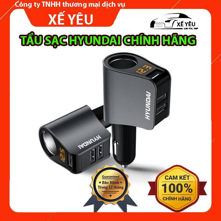 Tẩu Sạc ô tô, xe hơi Hyundai chính hãng - Có Đèn Led Báo Điện Áp Ắc Quy - Đầu ra 3 cổng USB, 1 cổng tẩu tròn.