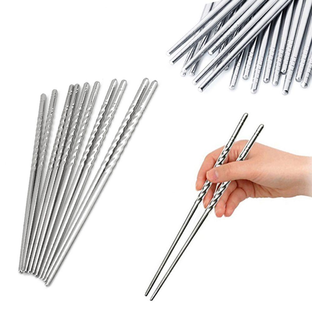Bộ 5 Đôi Đũa Ăn Thiết Kế Tinh Tế Tiện Dụng|Đĩa Tròn Bằng Thép Không Gỉ Trọng Lượng Nhẹ Chống Trượt