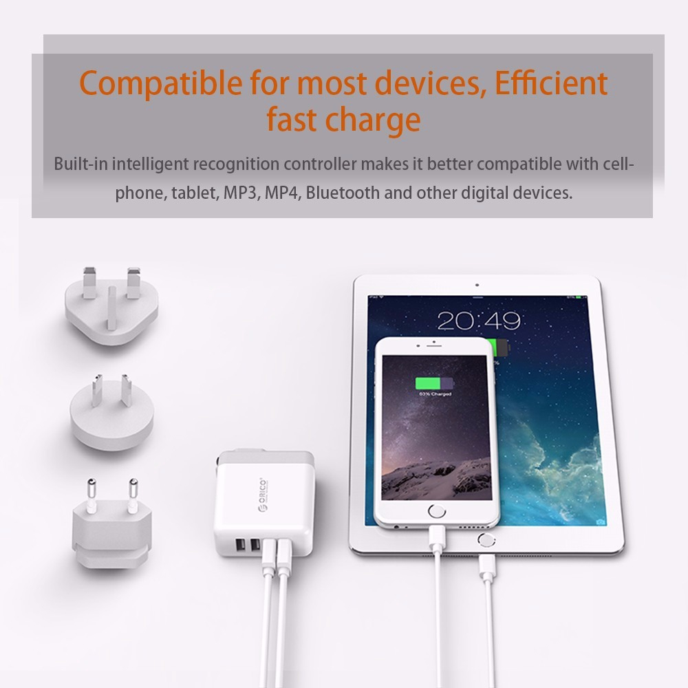 Củ sạc ORICO 34W 4 cổng USB phích cắm UK/AU/EU Add-on AC chuyên dụng