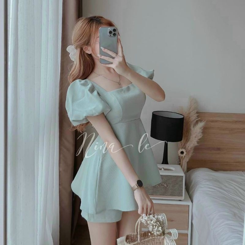 Set đùi nơ lưng babydoll xanh - HT23