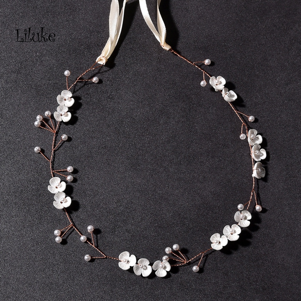 Băng Đô Hợp Kim Trang Trí Hoa Đính Ngọc Trai Giả Xinh Xắn Cho Nữ