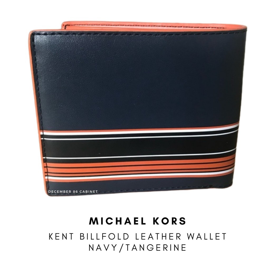 Michael Kors Men's KENT Leather Billfold Wallet, Navy/Tangerine