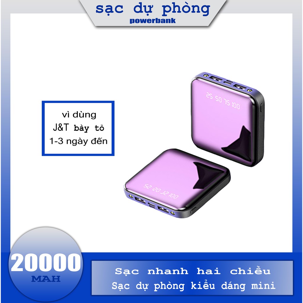 Sạc dự phòng mini 20000mAh Pin dự phòng Chính Hãng Trang bị đèn LED chiếu sáng Có Màn Hình LCD Hiển Thị