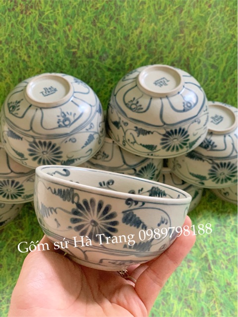 Combo Bát cơm men rạn vẽ cúc gốm sứ Bát Tràng cao cấp không chì