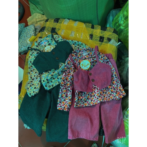Set quần áo nhung hoa nhí cho bé gái