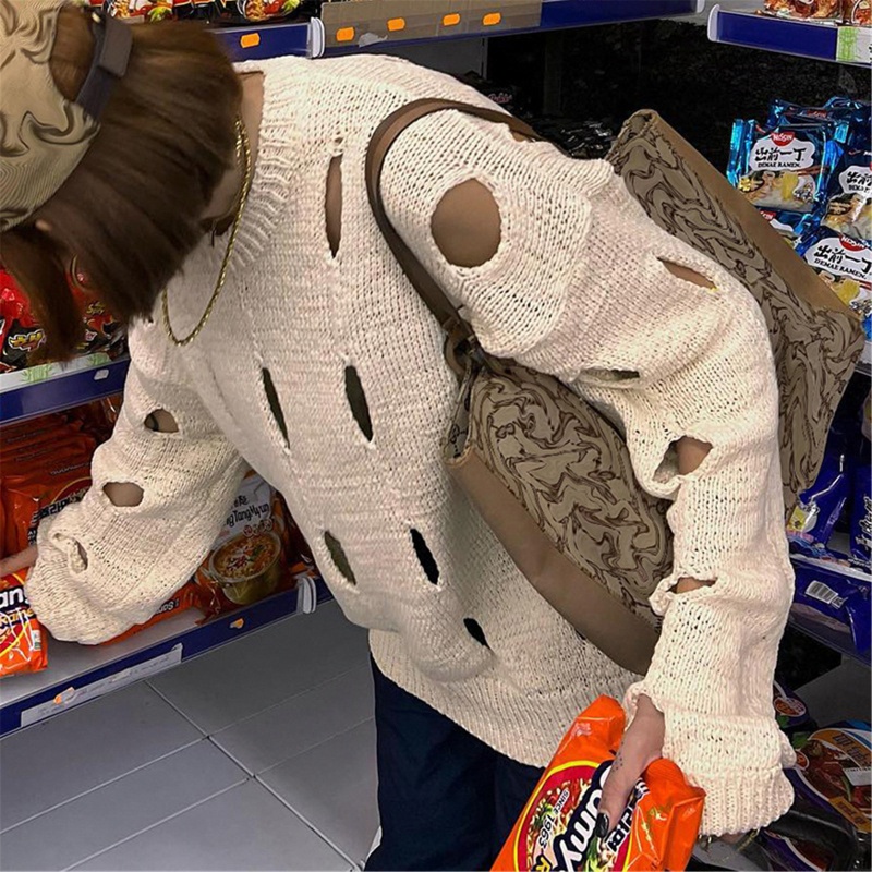 Áo Dệt Kim Tay Dài Y2K Khoét Lỗ Thời Trang Mùa Hè Cho Nữ