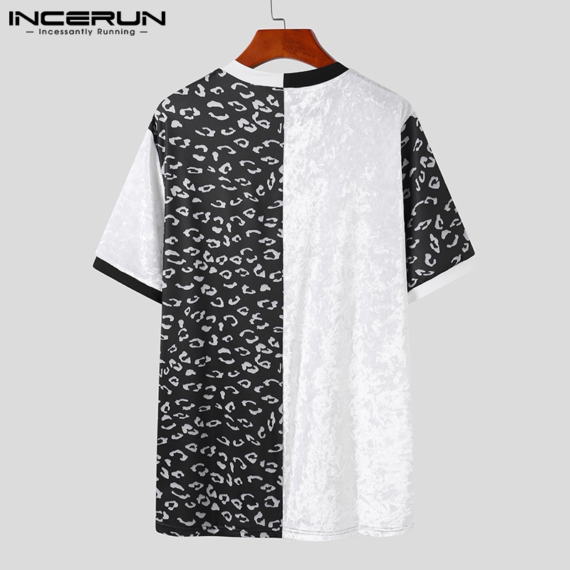 Áo thun INCERUN ngắn tay họa tiết da báo cho nam