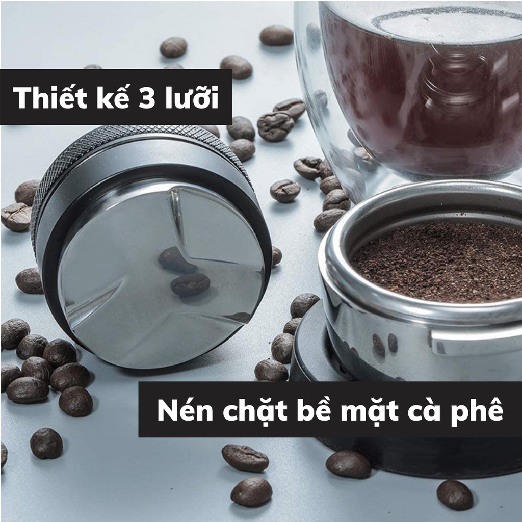 OCD nén cà phê chia 3 lưỡi 51mm tamper nén cafe inox 304 cao cấp thiết kế nguyên khối kích thước 51-53-58 mm