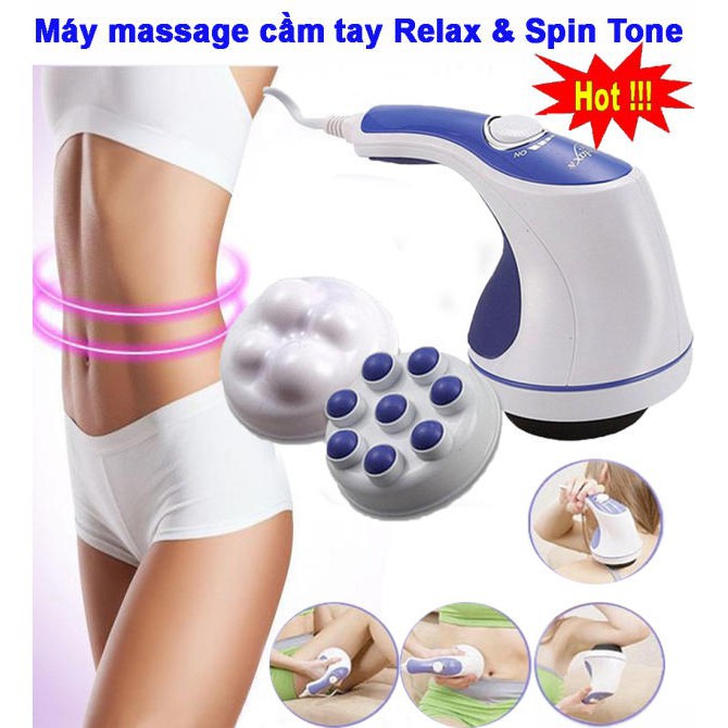 [FREESHIP] Máy massage cầm tay Relax & Spin Tone - Máy mát xa đánh tan mỡ bụng, massage toàn thân 5 đầu.