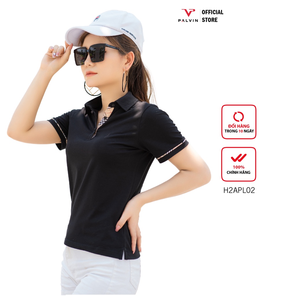 Áo thun nữ cổ bẻ PALVIN, áo phông polo nữ chính hãng, cổ phối kẻ thanh lịch - H2APL02
