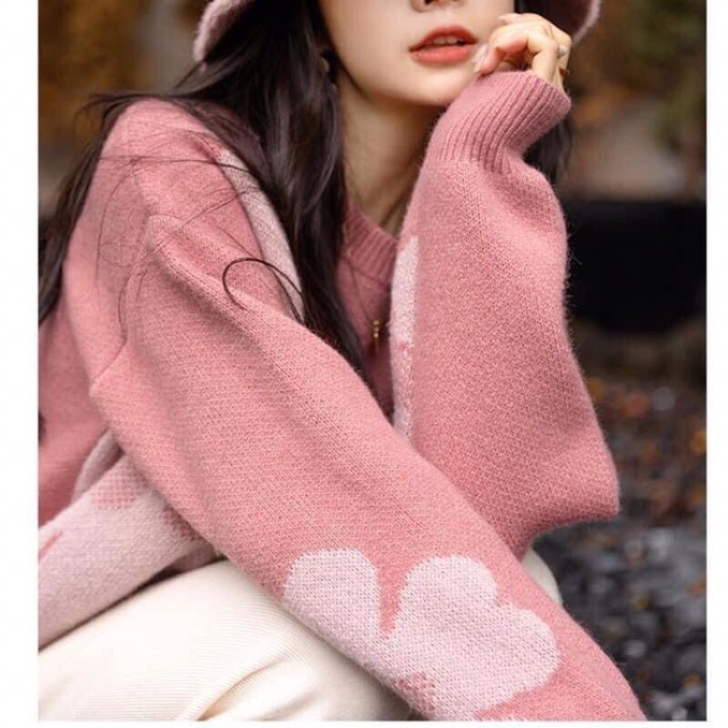 ÁO LEN HỒNG NÂU QCCC BÔNG HOA TO
