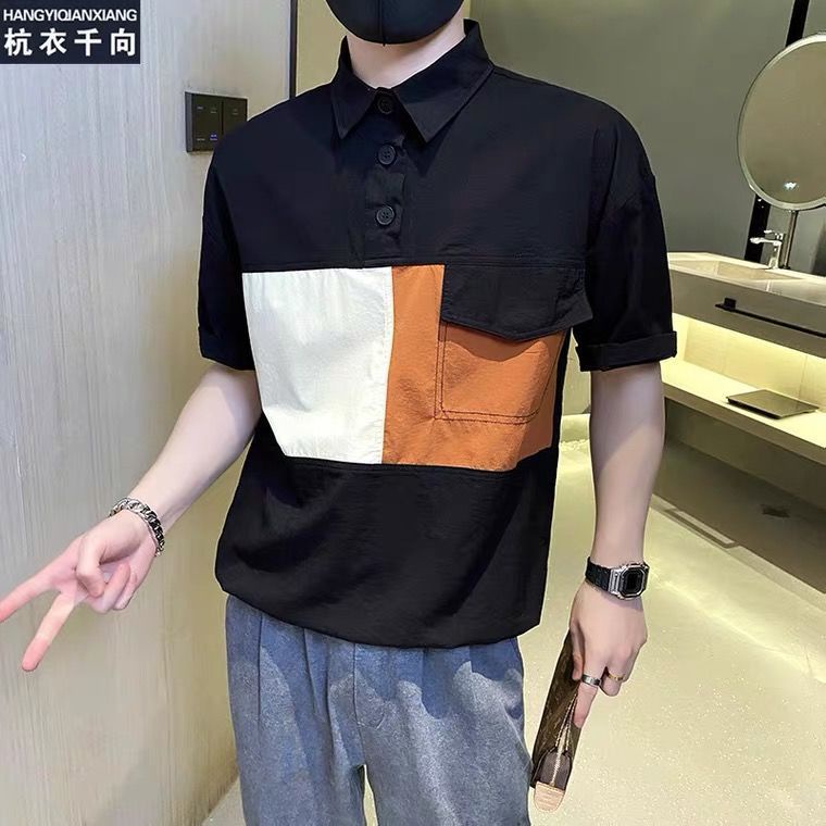 Áo Thun Polo Ngắn Tay Màu Sắc Tương Phản Thời Trang Cho Nam