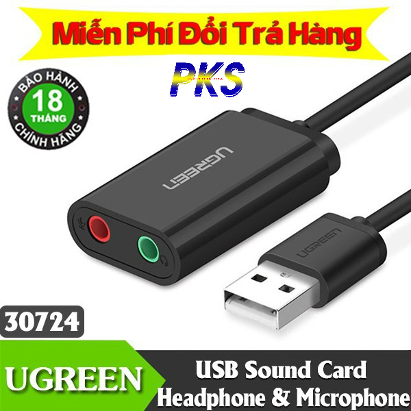 Dây chuyển đổi USB 2.0 sang AV 3.5mm màu đen dài 15CM Ugreen 30724