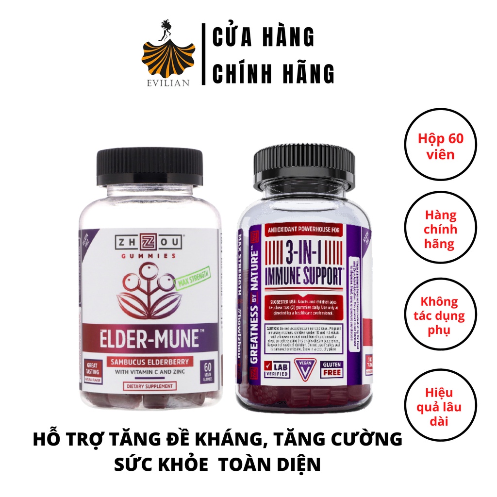 Thực phẩm chức năng hỗ trợ tăng đề kháng Zhou Nutrition, Max Strength Elder-Mune, Sambucus Elderberry, 60 Viên