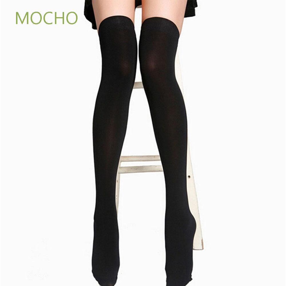 1 Đôi Vớ Cotton Dài Qua Gối Màu Trắng / Đen Thời Trang Gợi Cảm Cho Nữ