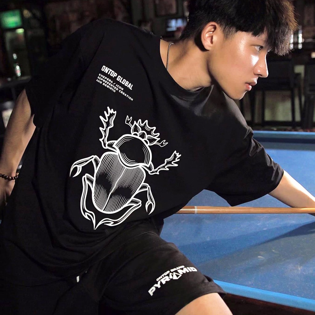 Áo thun local brand chính hãng tay lỡ form rộng nam nữ màu đen ONTOP - Khepra