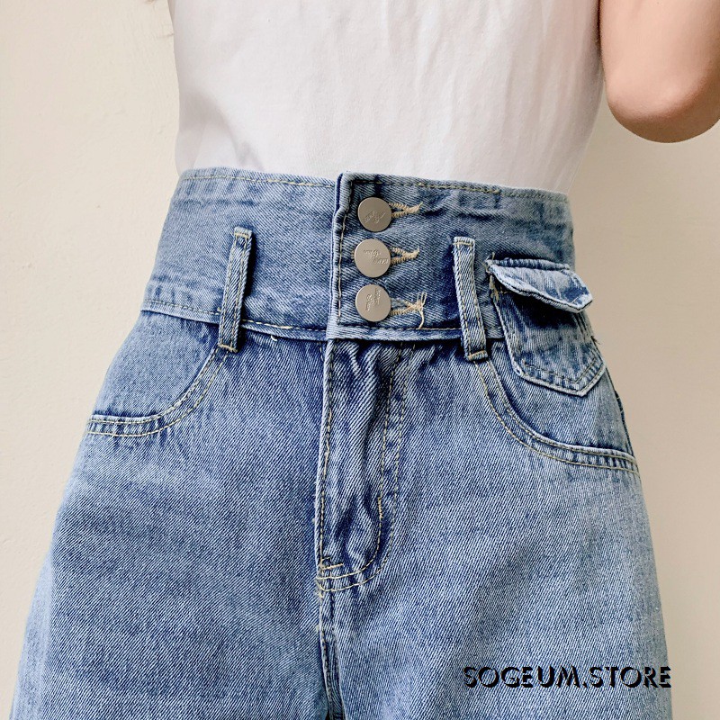 Quần jeans nữ dáng suông rộng, quần bò cạp cao tua gấu size SML sogeum.store
