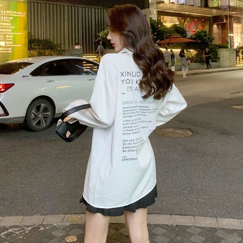 Áo Sơ Mi Tay Dài Dáng Rộng Tay Dài Màu Trắng Thắt Cà Vạt In Chữ Phong Cách JK Hàng Mới 2020 Dành Cho Bạn Nữ