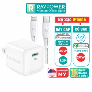 Combo củ sạc nhanh iphone ipad ravpower rp-pc150-w 20w và cáp type c to lightning mfi c94 20w 1m rp-cb1004-w