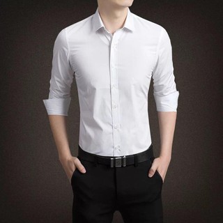 áo sơ mi nam trơn dài tay vải lụa mềm mỏng form dáng body