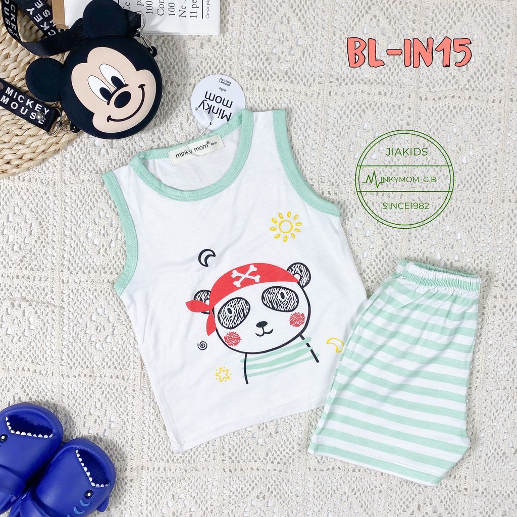 [SALE] Bộ Ba Lỗ Bé Trai Minky Mom Vải Thun Lạnh Động Vật Quần Kẻ, Áo Thun 3 Lỗ Cho Bé Mặc Hè Thoáng Mát MKM3LO2204