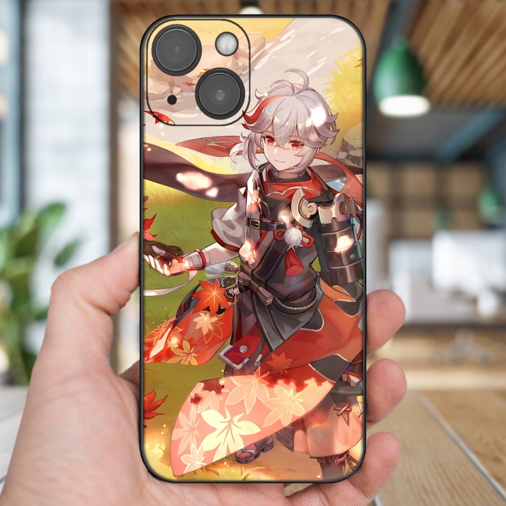 Ốp lưng iPhone 13 dẻo đen cạnh vuông in hình Kazuha Genshin Impact