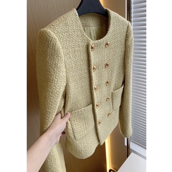 Áo dạ Tweed vàng Hàng Qccc, Áo khoác dạ chuẩn form siêu đẹp