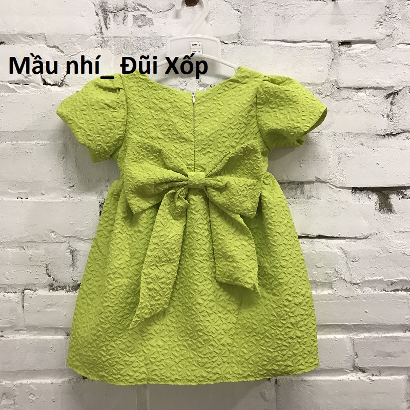 Váy bé gái đũi xốp nhăn hoặc váy ren mầu xanh nơ lưng bản to 8-36kg XHN999