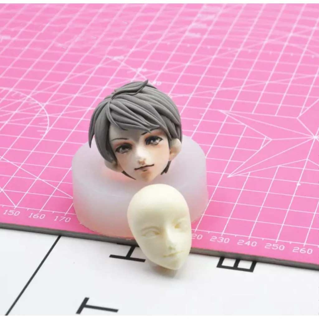 Khuôn silicone trong dẻo nặn đất sét hình đầu nam tượng chibi figure