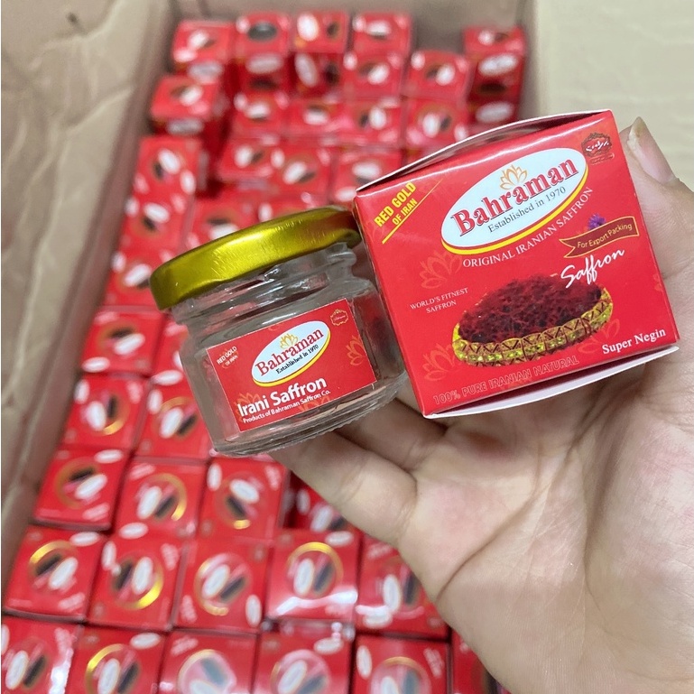 Nhuỵ hoa nghệ tây Saffron Brahaman super negin Iran hộp thuỷ tinh 1Gram (Chuẩn DUBAI)