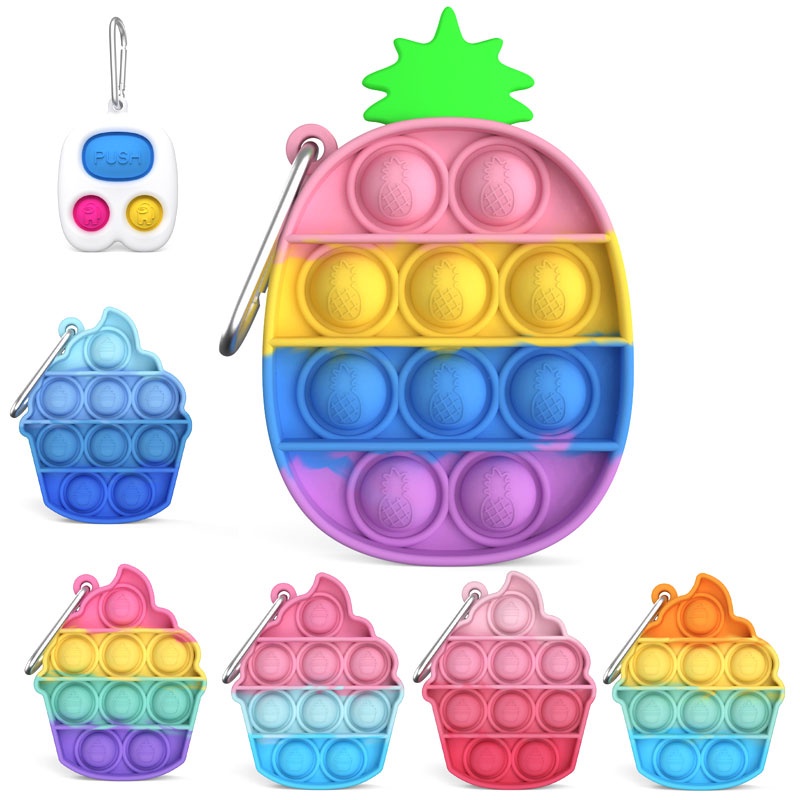 Pop It Bubble Keychain Fidget Simple Dimple Stress Release Toy Push Pop Educational Toddler Baby Early Learning Toys