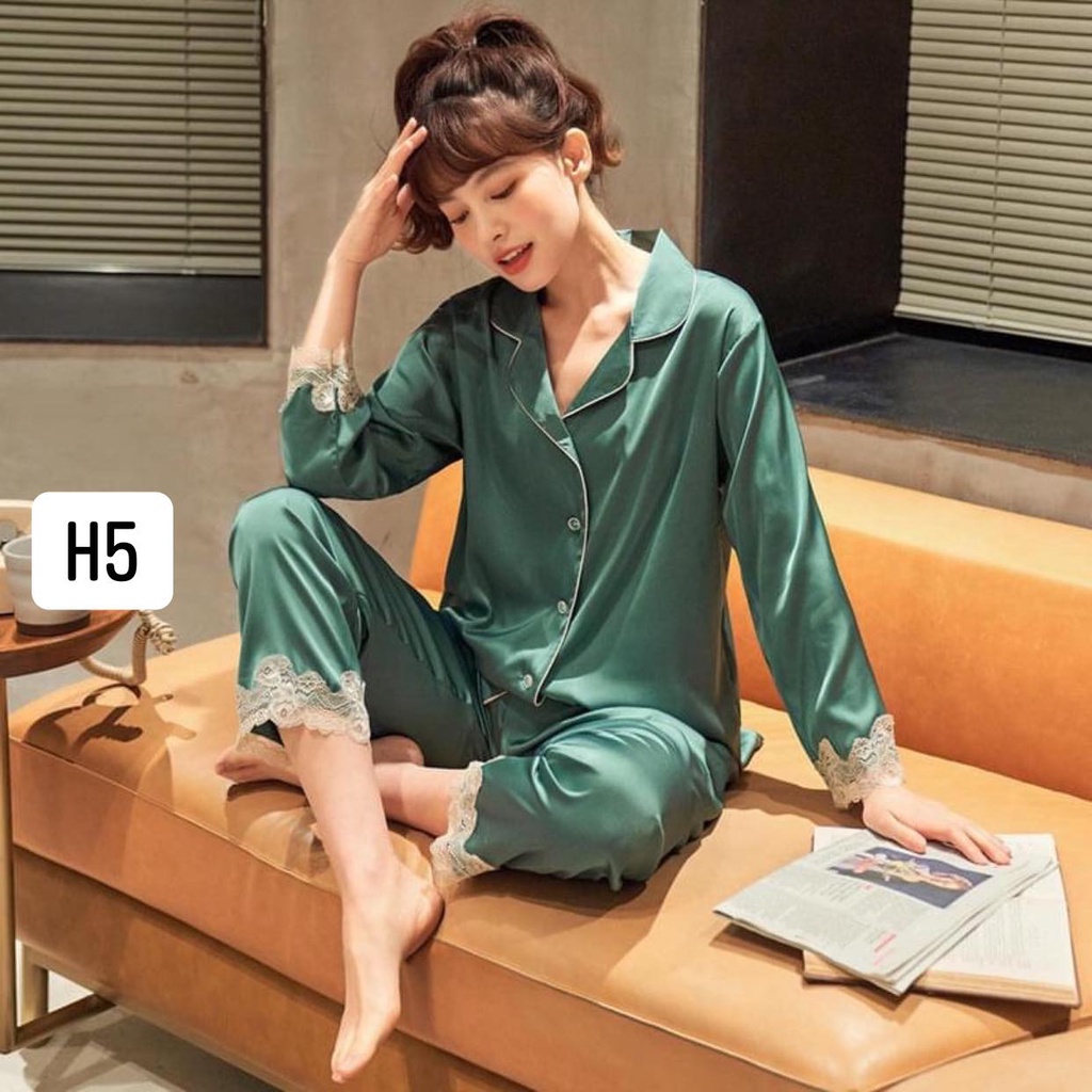 Đồ bộ nữ pijama mặc nhà lụa satin Quảng Châu cao cấp thoáng mát mềm mại H1H5