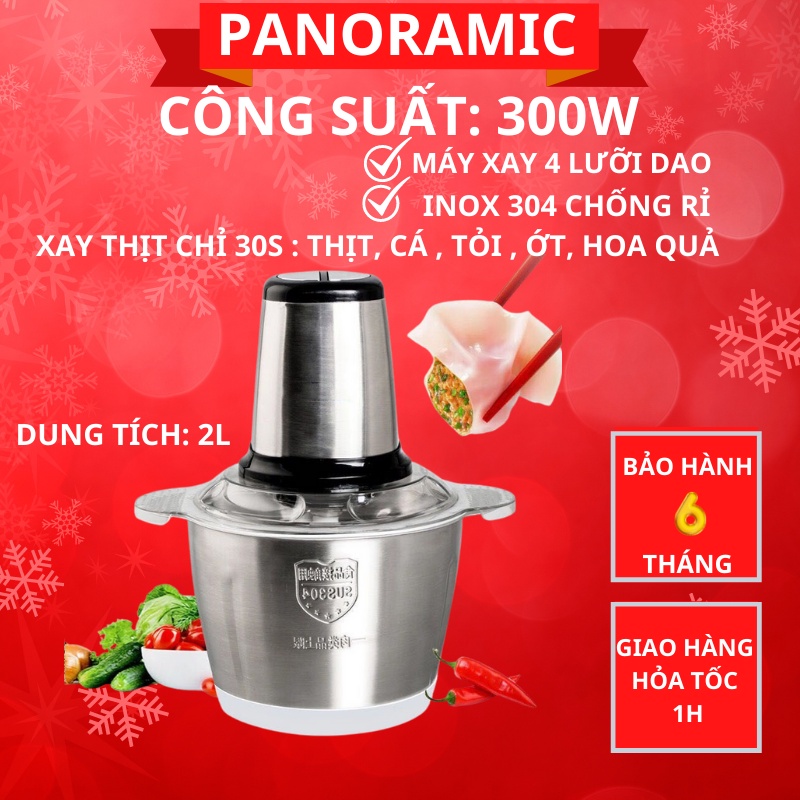 Máy xay thịt đa năng cối inox 304 4 lưỡi, cối xay thịt công xuất lớn 300W giúp xay được thịt, cá, tỏi, chả, hoa quả Pano