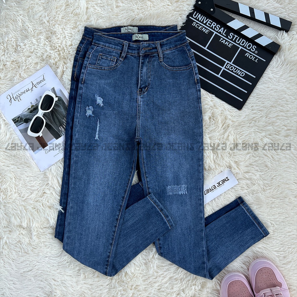 Quần Jean Nữ Lưng Cao Rách Kiểu Lạ Layla Ver.004, Bò Dài Ôm Cạp Cao Phong Cách Hàn Quốc
