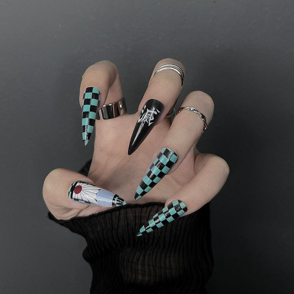 Móng Tay Giả Anime Nail Bộ 24 Nail Box Demon Slayer - Kimetsu No Yaiba Kèm Phụ Kiện Làm Móng