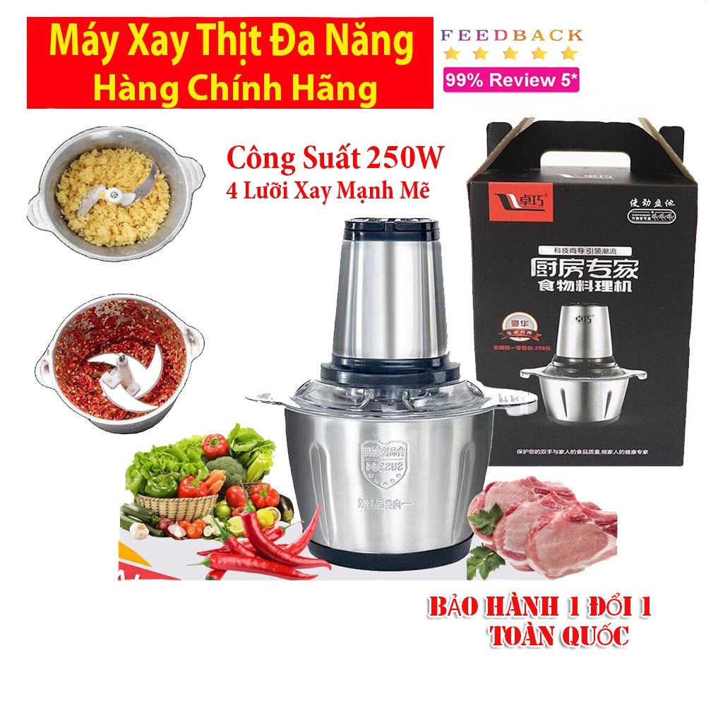 Máy xay thịt đa năng cối Inox , 4 lưỡi xay dung tích 2L,3l - Bảo hành 12 Tháng ,Hàng chính hãng .Lưỡi dao thép không gỉ