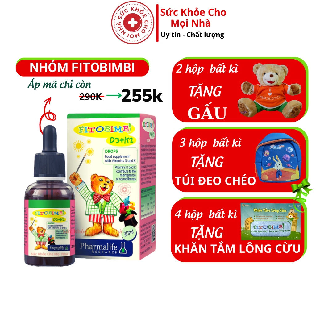 Fitobimbi D3+K2.Bổ Sung Vitamin D3K2 Giúp Hấp Thụ Canxi Vào Xương Răng Chắc Khỏe