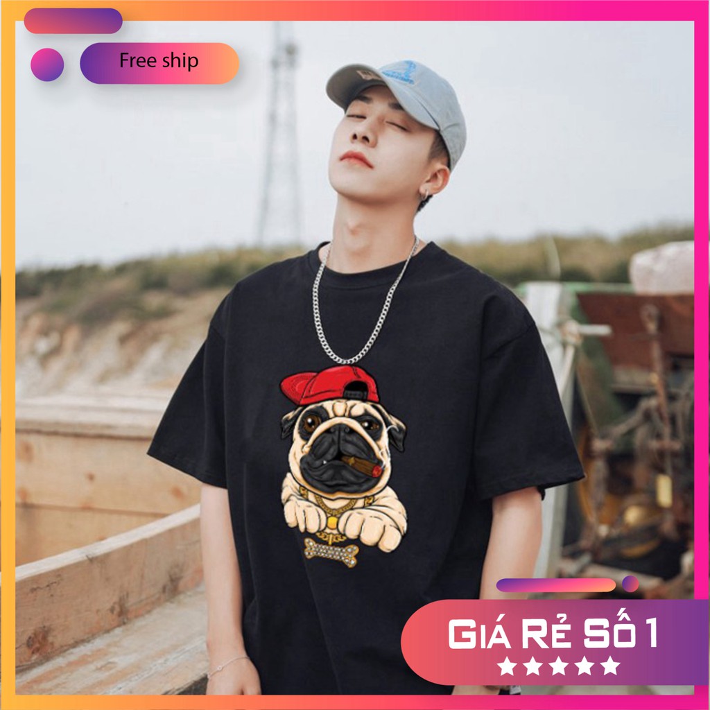 Áo Thun Tay Lỡ Unisex Form Rộng Nam Nữ Chó PUG Rich Basic Tee
