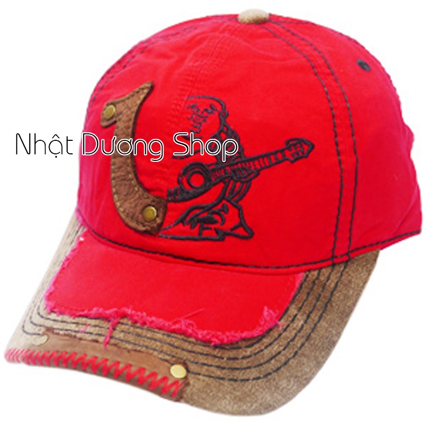Nón lưới trai ông địa đàn kaki,Nón kết ông địa True Religion loại xịn thêu một nữa - Vải Kaki, vá da trước kết