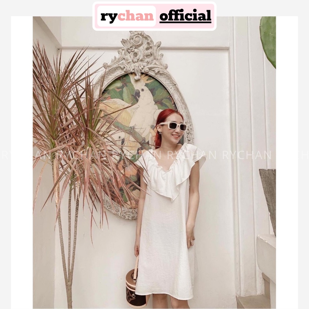 Đầm Suông Đi Biển Phối Bèo 2 Màu Trắng Nude Mang Được 2 Kiểu - DS0076