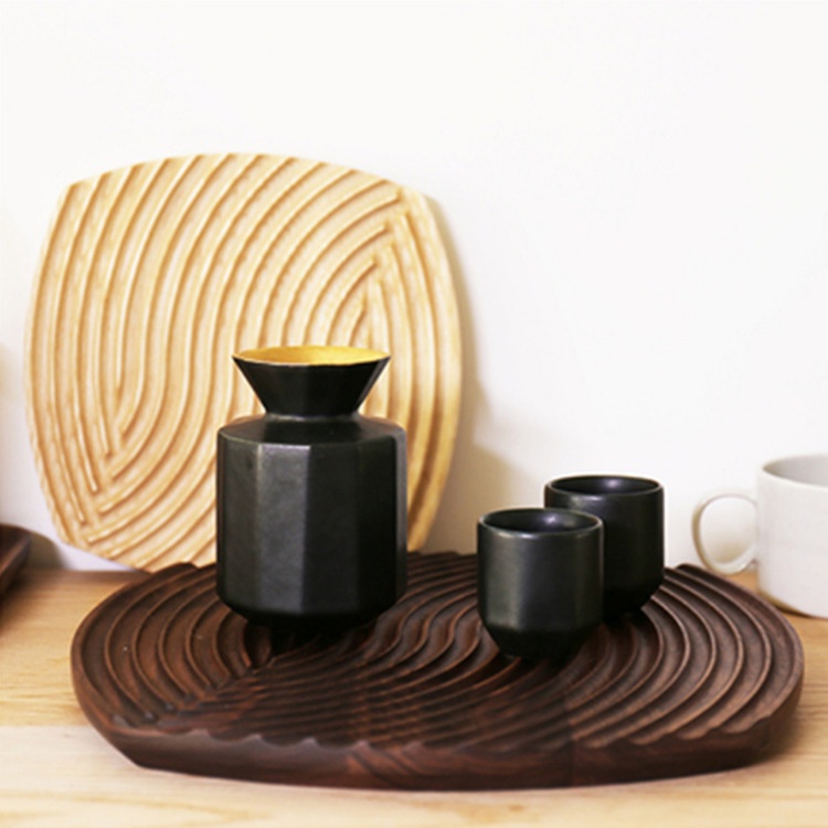 Khay Gỗ Lượn Sóng Nhẹ Sang Trọng Đựng Cà Phê Bánh Mì Cà Phê