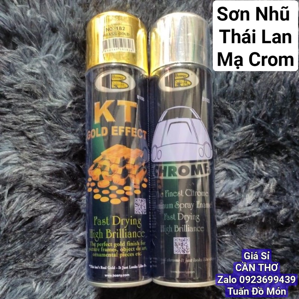 Sơn xịt phun mạ vàng (KT GOLD EFFECT) &amp; crom (chrome) Bosny 100% hàng thái lan chính hãng